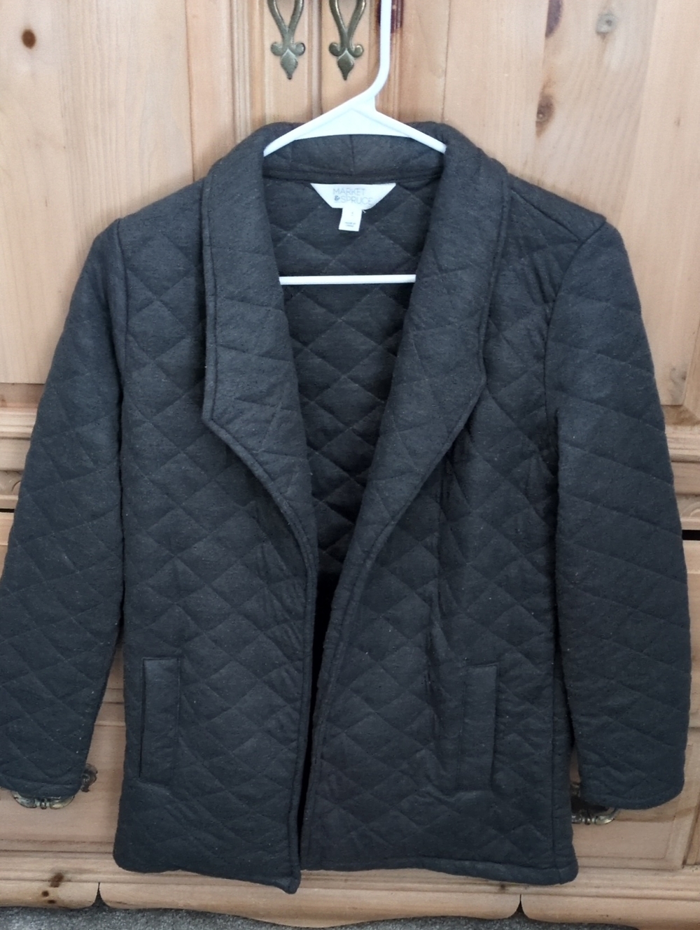 Market & Spruce Quilted Shawl-Collar Puffer Jacket in Charcoal